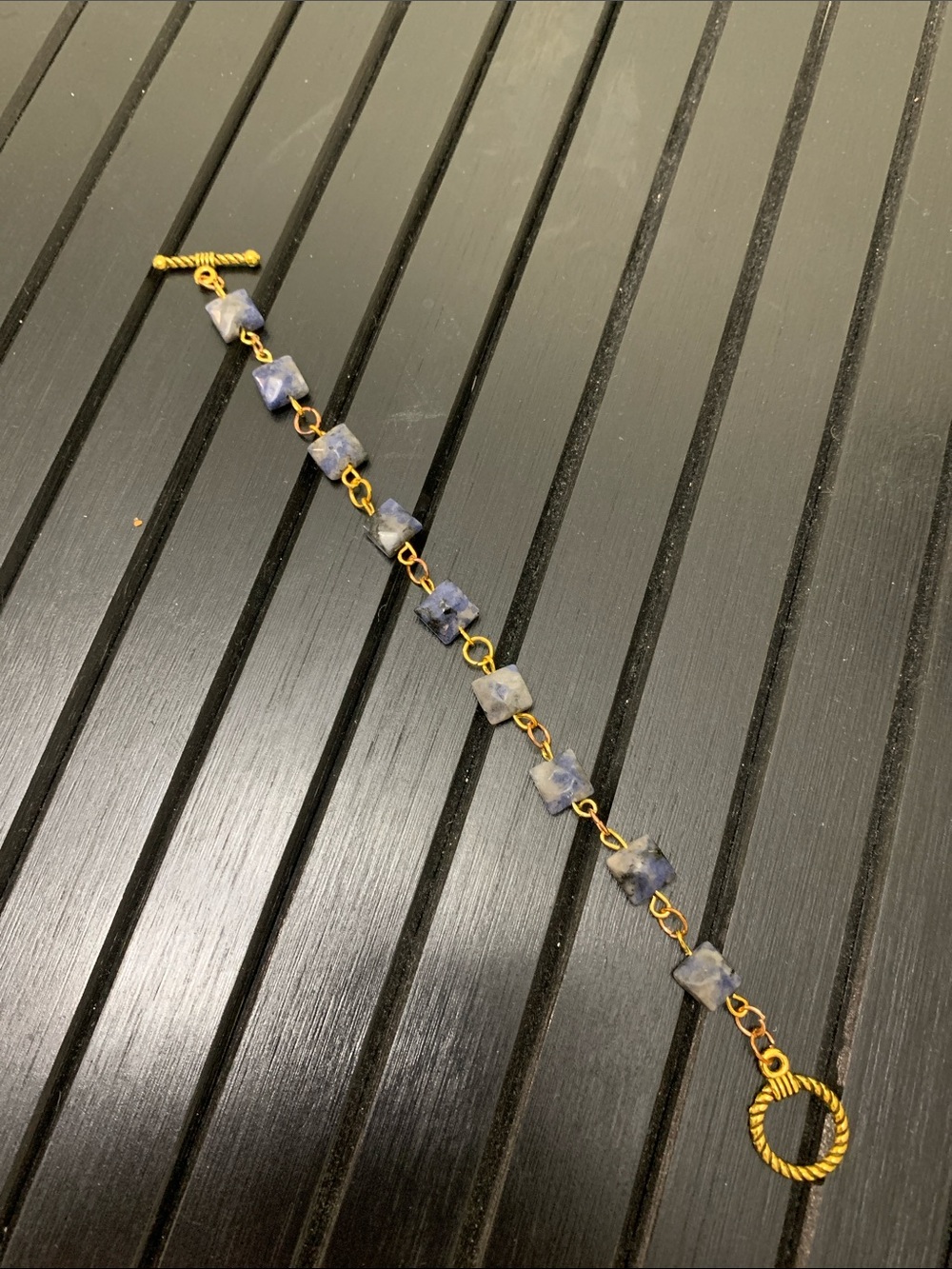Unique elegant Gold Tone Blue Gemstone Link Bracelet